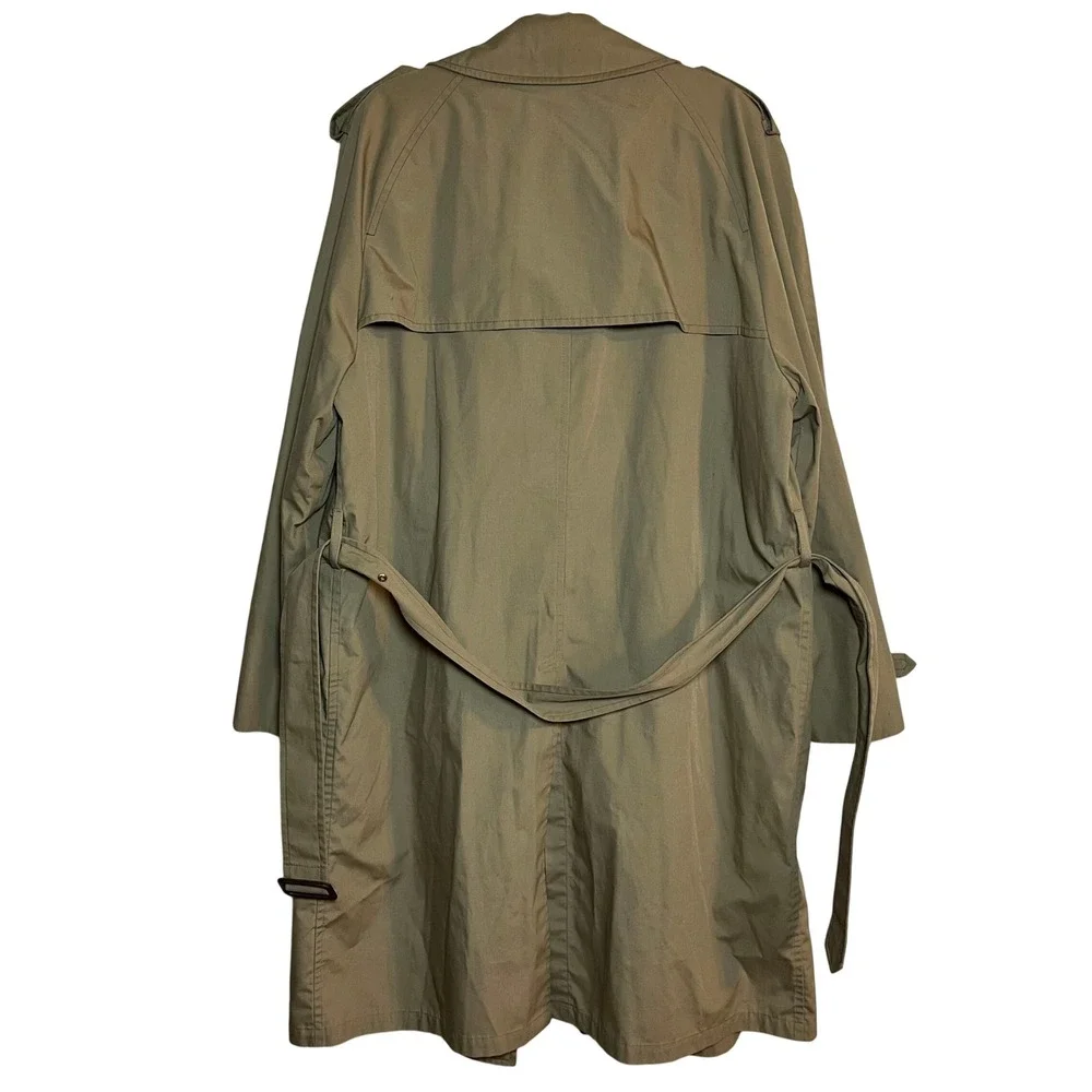 Vintage London Fog Double Breast Trench Coat Beige Belted Tan Sz 42 Fleece Lined